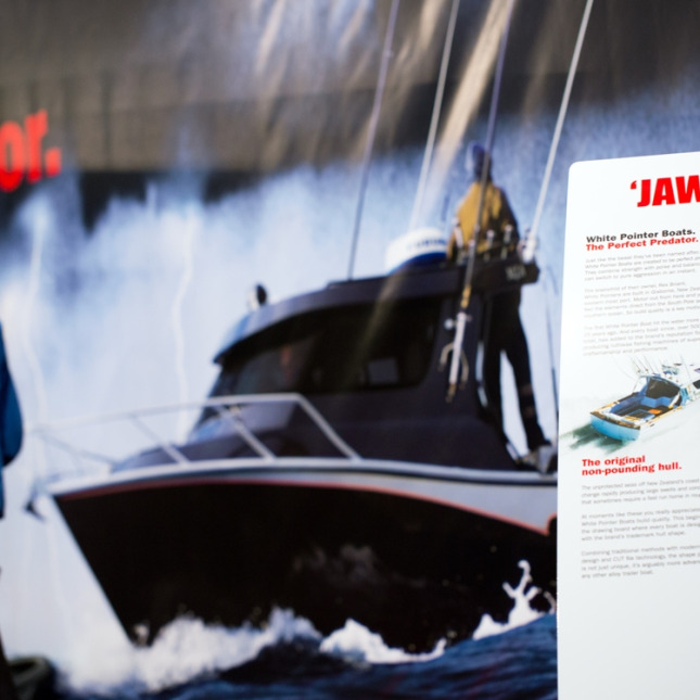 Onfire design White pointer Boats hutchwilco boat trade show stand 01